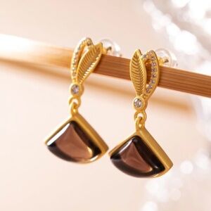 925 Sterling Silver Citrine Triangle Leaf Earrings